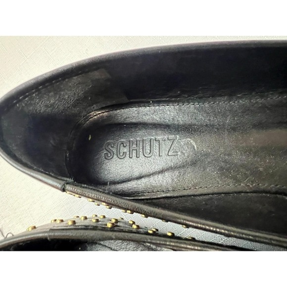 Schultz Arissa Ballet Flats Tiny Gold Studs Black Leather Feminine Bow SZ 6.5